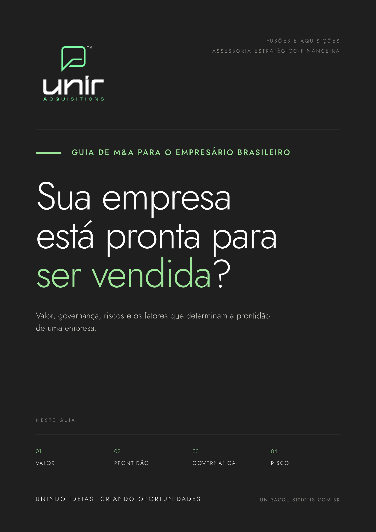 Capa do Guia de M&A para o Empresário Brasileiro, UNIR ACQUISITIONS